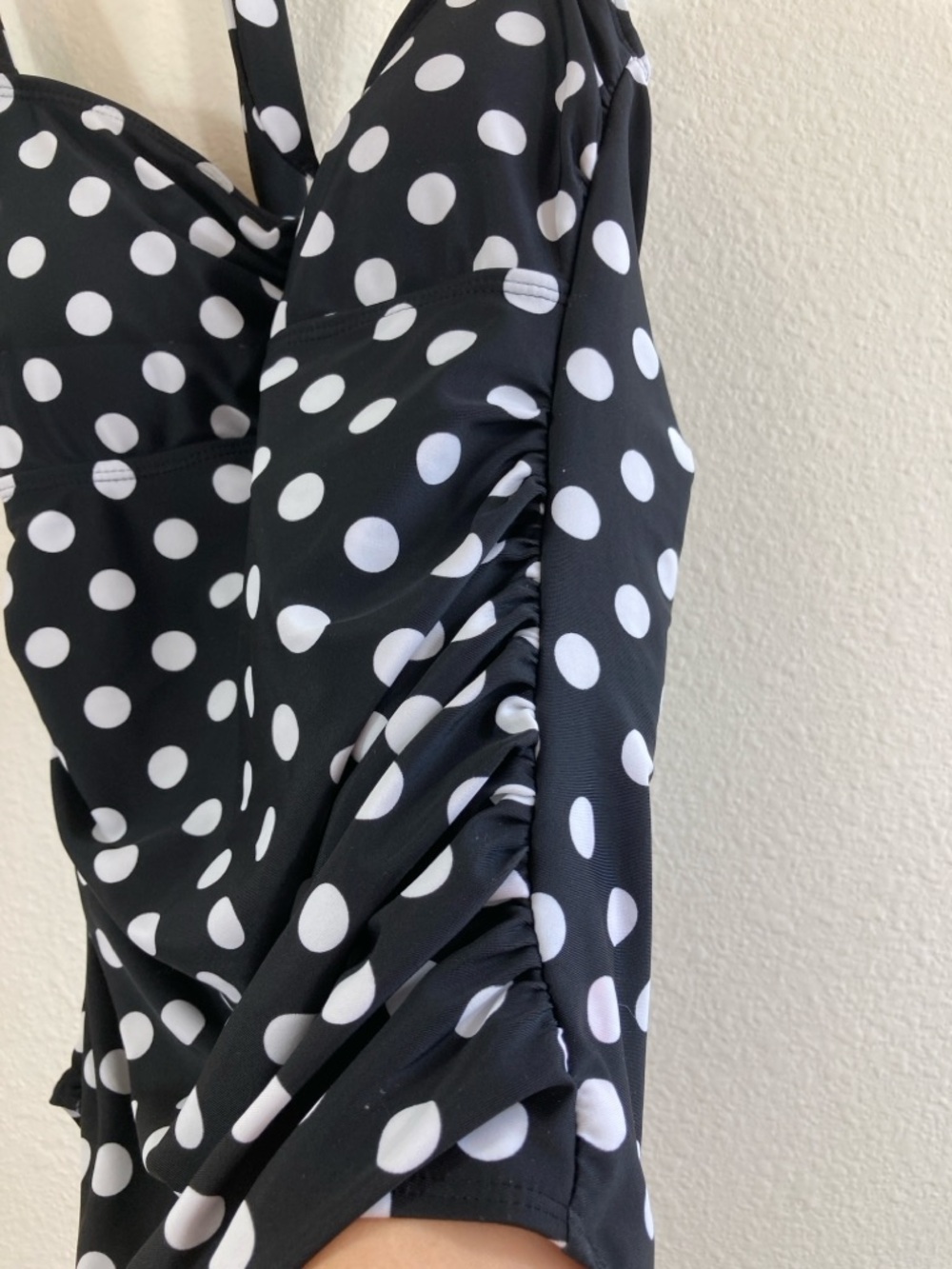 Black and White Halter Tie Polka Dot One-Piece Swimsuit Size S - Picture 4 of 13